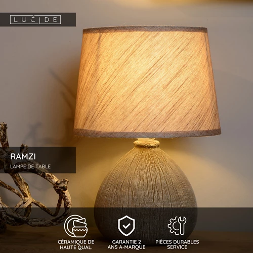 Lucide RAMZI - Lampe de table - Ø 18 cm - 1xE14 - Brun - USP